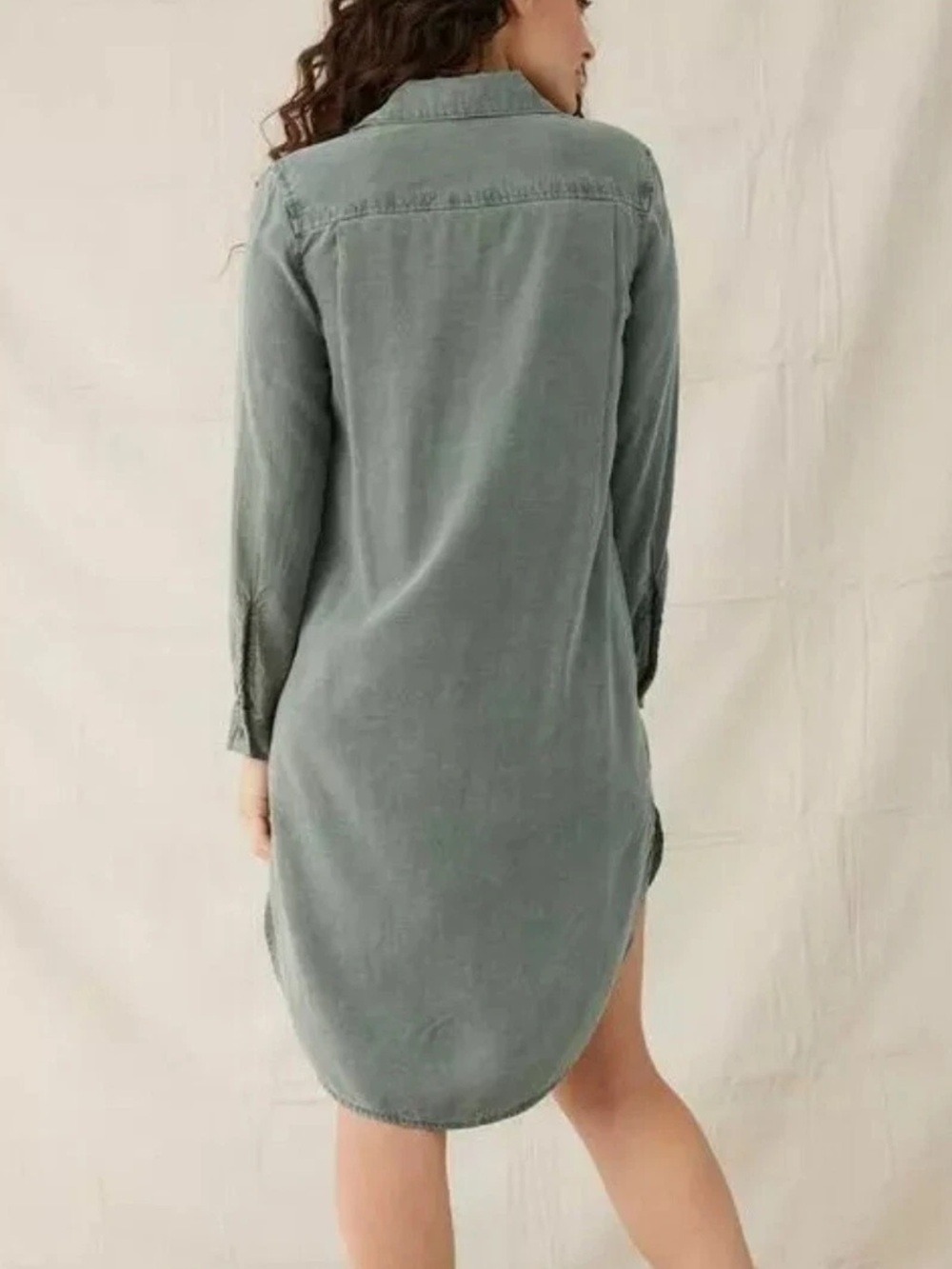 Cloth & Stone Olive Green Shirt Dress XS Button Front Utility Casual - Picture 3 of 13